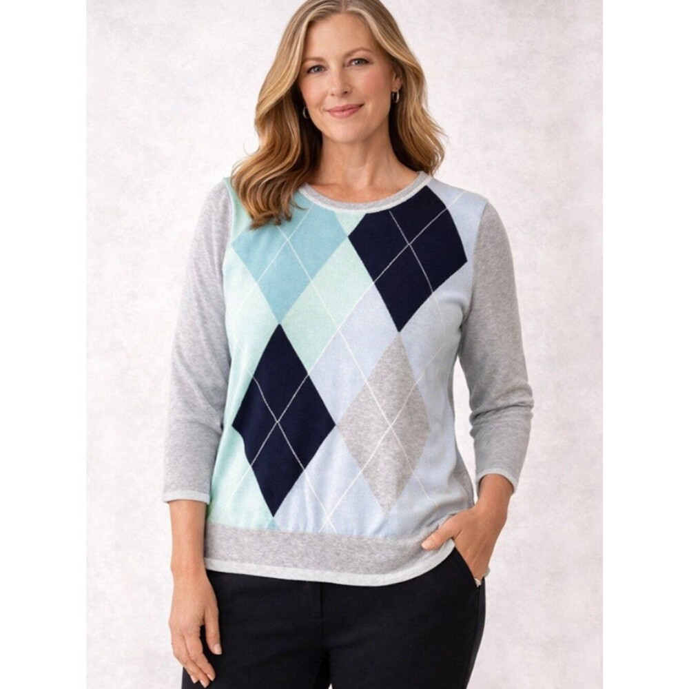 Lands End Crewneck Argyle Sweater